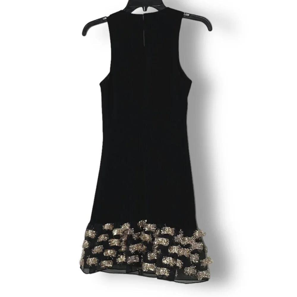 NWT Trina Turk Black Gold Trim Sleeveless Shift Mini Cocktail Dress, Sz 2